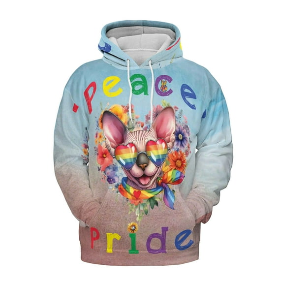 Peace Love Pride Sphynx with Rainbow Sunglasses LGBT LGBTQ+ All Over Print 3D Hoodie Unisex Merch Hoodies Cat Lover Kitten Owner Gifts Idea - 01004