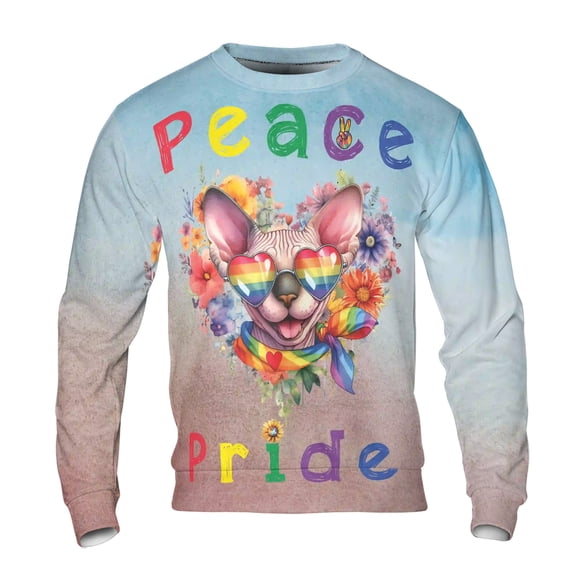 Peace Love Pride Sphynx with Rainbow Sunglasses LGBT LGBTQ  All Over Print 3D Sweatshirt Unisex Merch Cat Lover Kitten Owner Gifts Idea - 01004