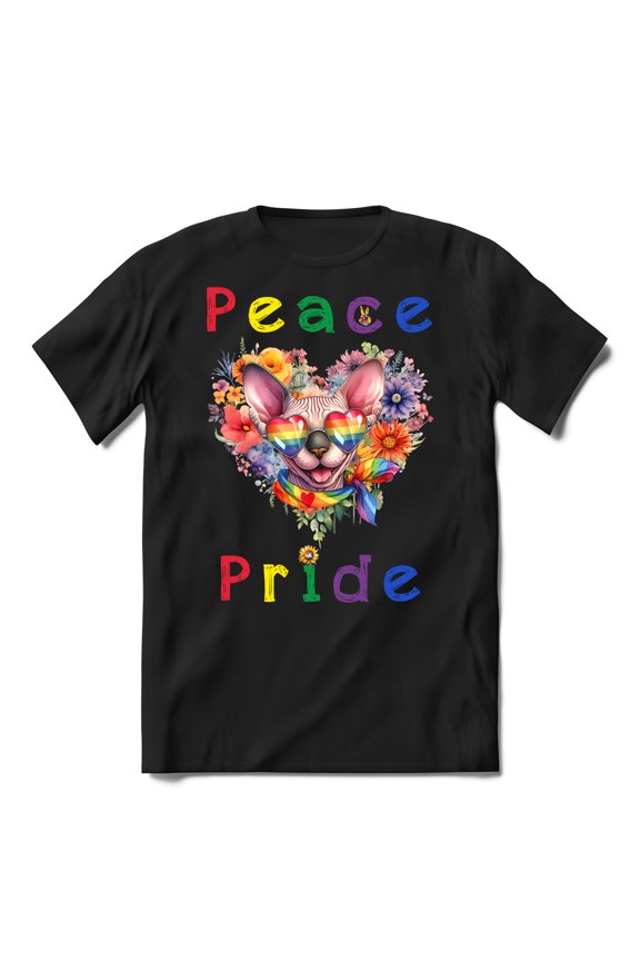 Peace Love Pride Sphynx with Rainbow Sunglasses LGBT LGBTQ+ Shirt T-shirt Unisex Merch Cat Lover Kitten Owner Gifts Idea - 01004
