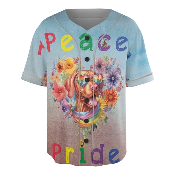 Peace Love Pride Vizsla with Rainbow Sunglasses LGBT LGBTQ+ All Over Print 3D Baseball Shirt Vizslas Dog Lover Gifts Idea Softball Sport - 01004