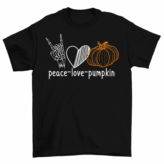 Peace Love Pumpkin T-Shirt Skeleton Peace Sign Halloween Thanksgiving Tee
