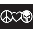thumbnail image 1 of Peace Love Punisher Skull Vinyl Decal Sticker | Cars Trucks Vans Walls Laptops Cups | White | 7 X 2.7 Inch | KCD1642W, 1 of 1