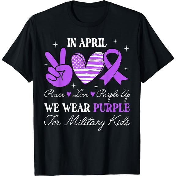 Peace Love Purple Up In April We Wear Purple Military Kids T-Shirt, Unisex T-Shirt