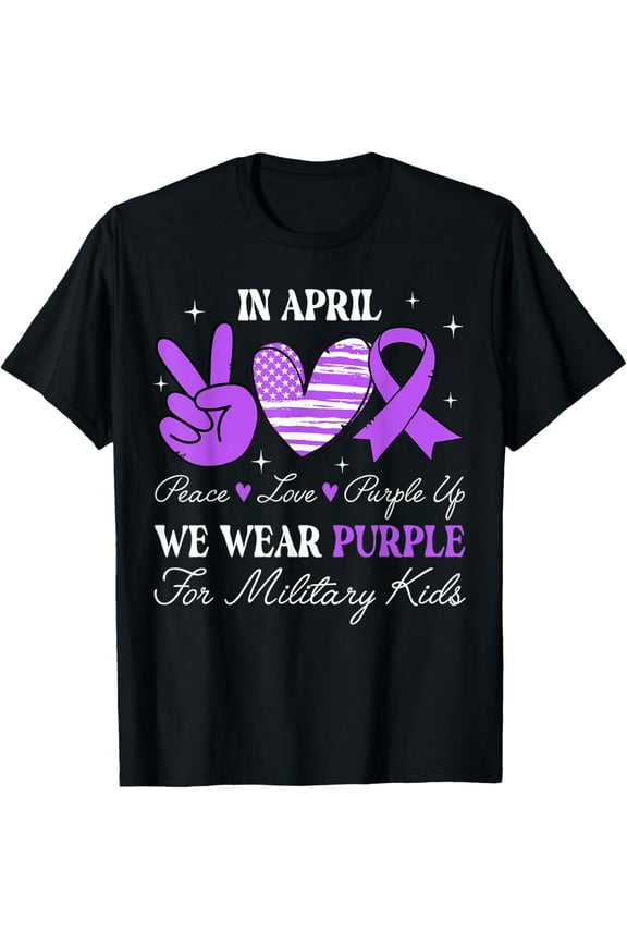 Peace Love Purple Up In April We Wear Purple Military Kids Vintage Funny Gifts T-shirt