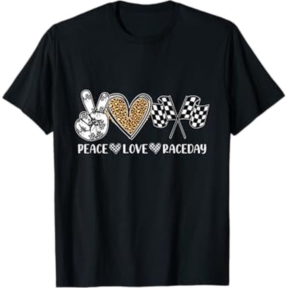 Peace Love Raceday Racing Drag Racing Checkered Flag Race T-Shirt