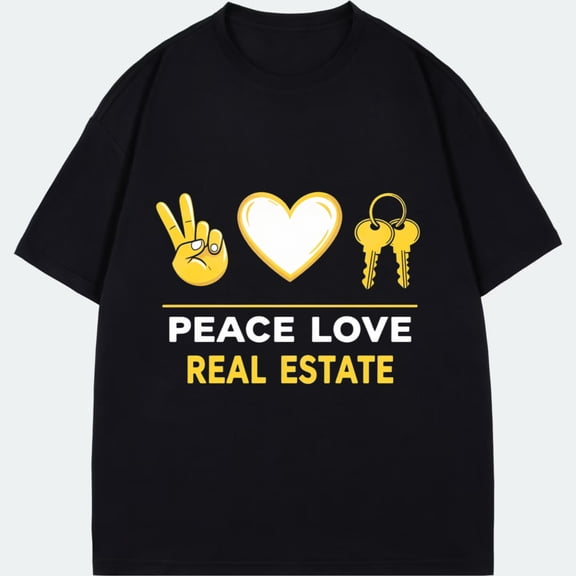 Peace Love Real Estate T Shirt Black Peace Sign Heart And Keys Graphic For Real Estate Agents And Home Buyers
