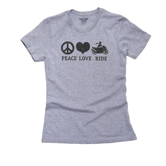 Peace Love Ride Motorcycle Biker Riding Trendy Women's Cotton Grey T-Shirt