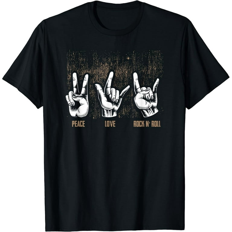 Peace Love Rock And Roll Guitar Retro Hippie T Shirt