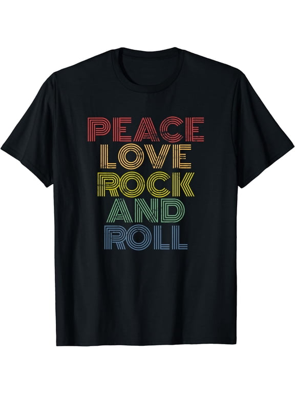 Peace Love Rock And Roll T-Shirt distressed rock concert tee T-Shirt Black Large