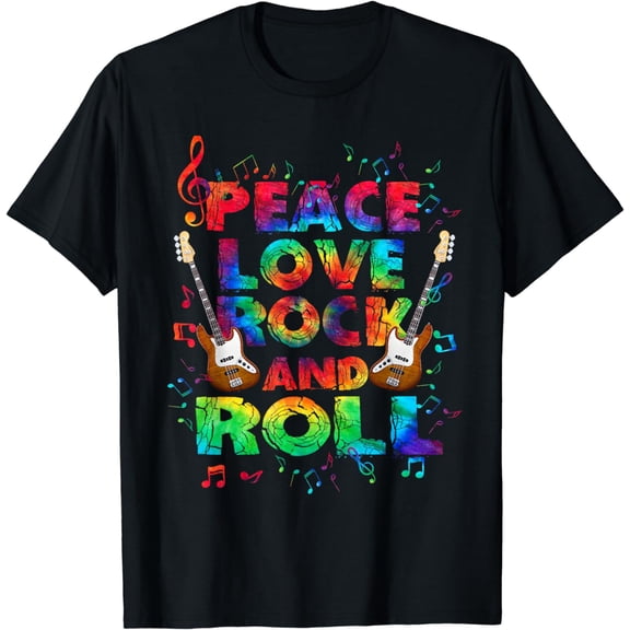 Peace Love Rock And Roll Tie Dye Distressed Rock Concert tee T-Shirt