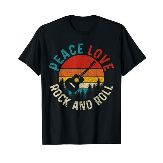 Peace Love & Rock & Roll Guitar Player Guitarist Vintage Black T-Shirt