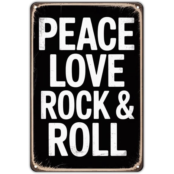 Peace Love Rock & Roll tin sign Vintage Rock and Roll Music Metal Sign for Garden & Yard Bar Porch Garage Home Bedroom Kitchen Decor Gift 8 x 12 easy to hang