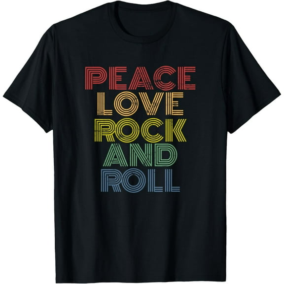 t-shirt Peace Love Rock'n'Roll T-Shirt Distressed Rock Concert T-Shirt mens，black，women，funny，men，journey，Crew Neck, Short Sleeve,printing