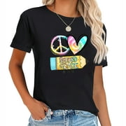 Peace Love Second Grade Funny Tie-Dye Student Teac Women's Graphic T-Shirt - Bold and Eye-Catching Designs