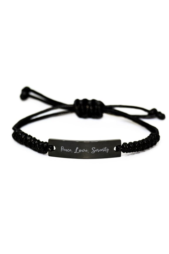 Peace Love Serenity Bracelet for Men Him Inspirational Black Rope Stainless Steel Jewelry