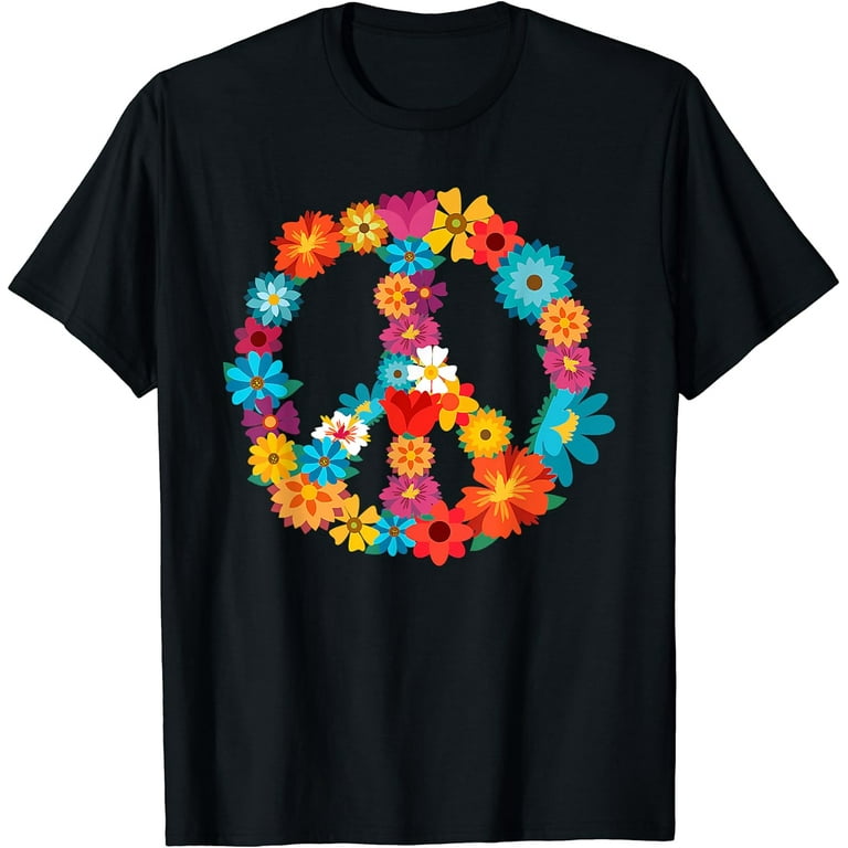 Peace Love Shirt | 60'S 70'S Hippie Costume Colorful Flowers Peace Love Shirt | 60'S 70'S Hippie Costume Colorful Flowers