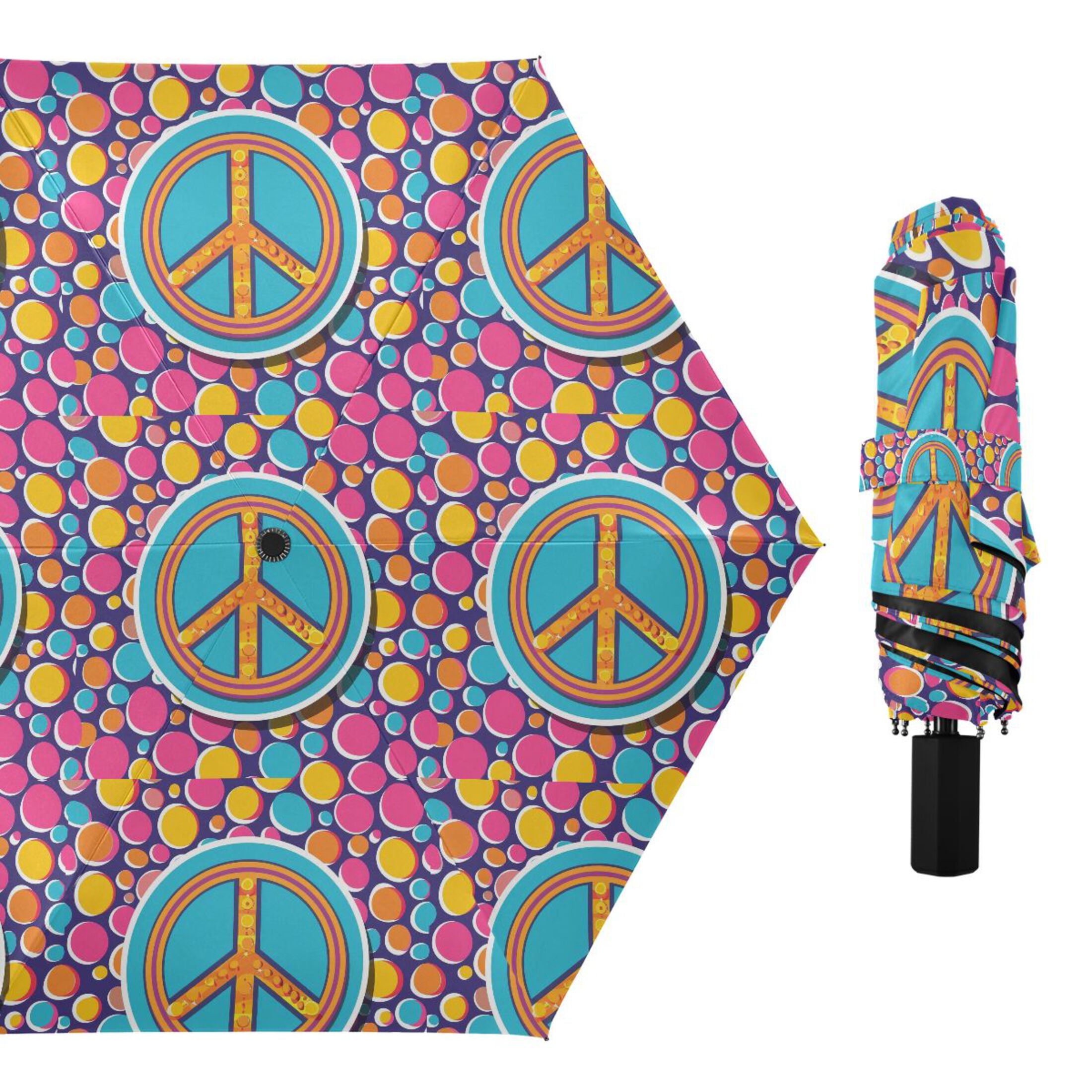 Peace Love Sign Compact Sun Umbrella Windproof Travel Umbrellas for Rain Strong Portable UV Protection