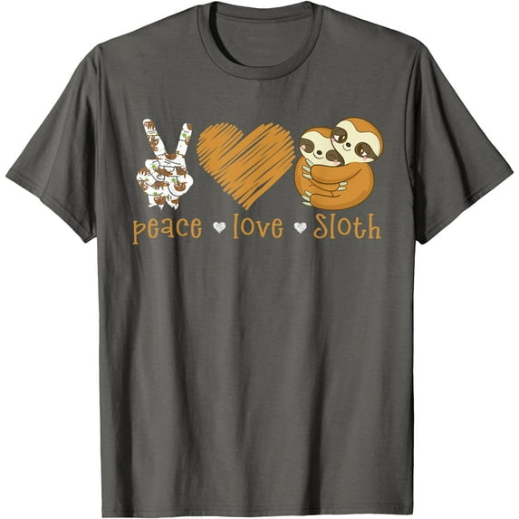 Peace Love Sloth Hand Sign Heart Lovers Unisex T-Shirt for Men Women Kids Toddler,Charcoal Color,Size 5XL