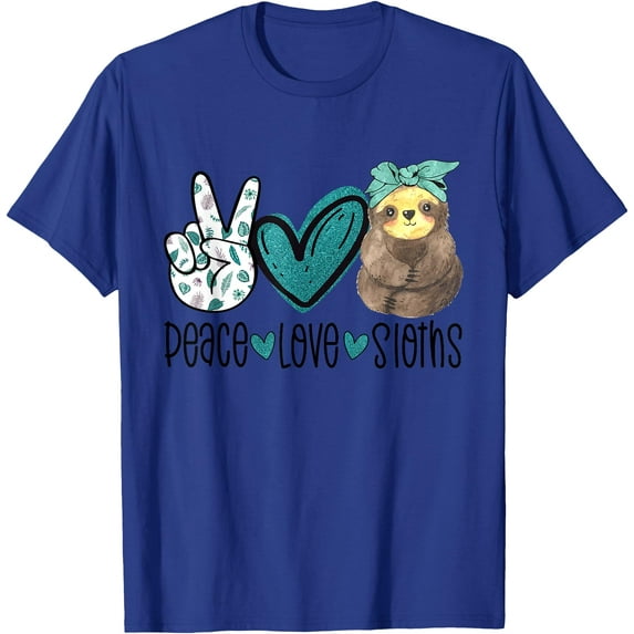 Peace Love Sloths Funny Sloth Gift Hippie Peace Unisex T-Shirt for Men Women Kids Toddler,Royal Blue Color,Size 3XL