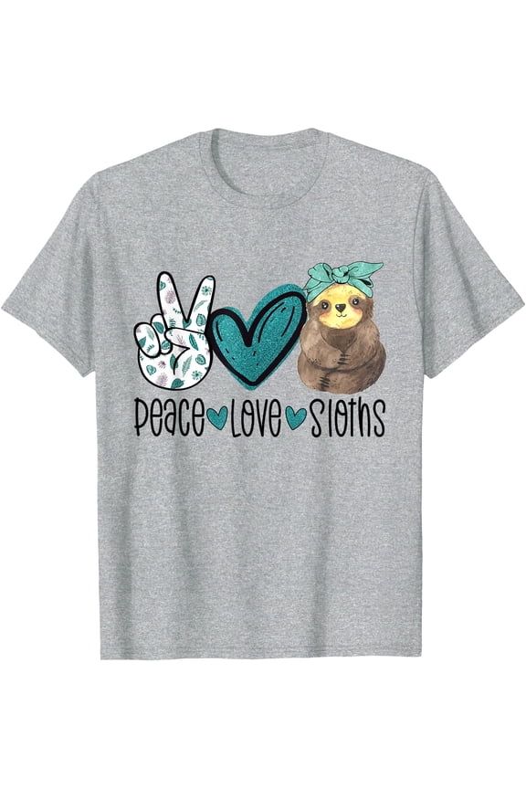 Peace Love Sloths Funny Sloth Gift Hippie Peace Unisex T-Shirt for Men Women Kids Toddler,Sport Grey Color,Size 5XL