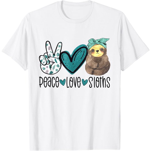 Peace Love Sloths Funny Sloth Gift Hippie Peace Unisex T-Shirt for Men Women Kids Toddler,White Color,Size YL