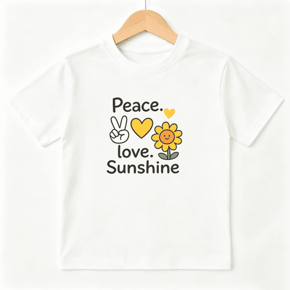 Peace Love Sunshine Flower Girls Graphic Tee, Retro Sweet 100% Cotton Kids Short Sleeve T-Shirt 4-13Y