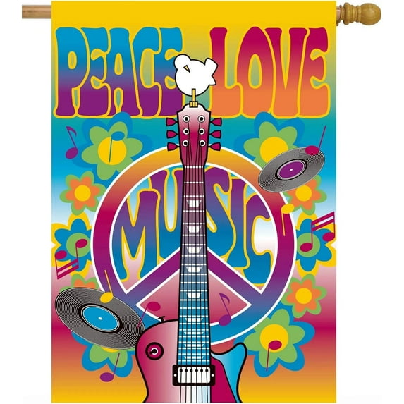 Peace Love Symbol Guitar Dove Music and Art Fair House Flag 28" x 40" Double Sided Polyester Welcome Large Yard Garden Flag Banners for Patio Lawn Home Outdoor Decor