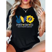 Peace Love T21 Blue Yellow Ribbon Down Syndrome Awareness T-Shirt