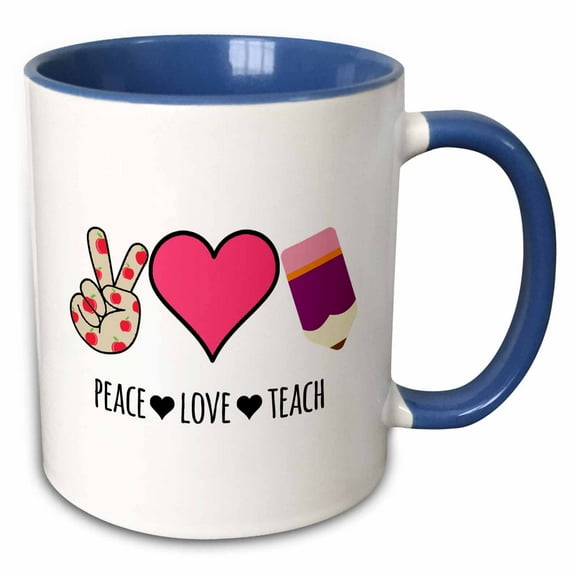 Peace Love Teach peace hand, pink heart, and purple pencil clip art. 11oz Two-Tone Blue Mug mug-337918-6