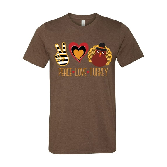 Peace Love Turkey Unisex Short Sleeve T-shirt-Heather Brown-3XL