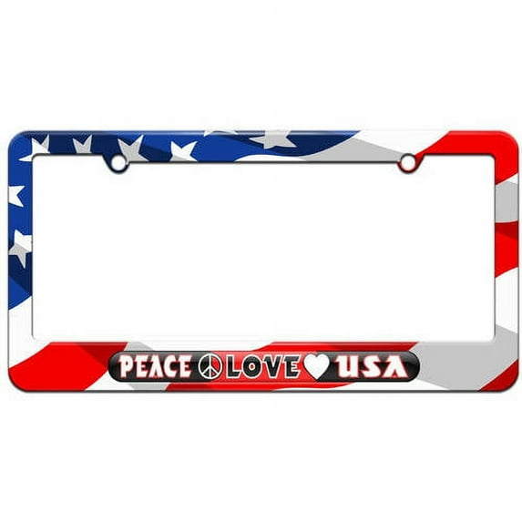 Peace Love USA United States of America License Plate Tag Frame, Multiple Colors