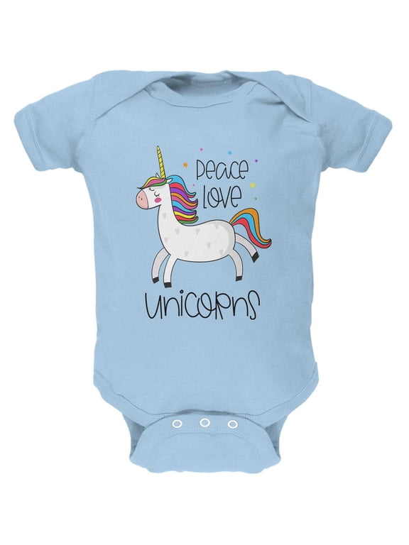 Peace Love Unicorns Soft Baby One Piece Light Blue 0-3 M
