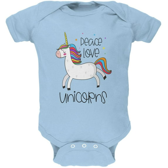 Peace Love Unicorns Soft Baby One Piece Light Blue 9-12 M