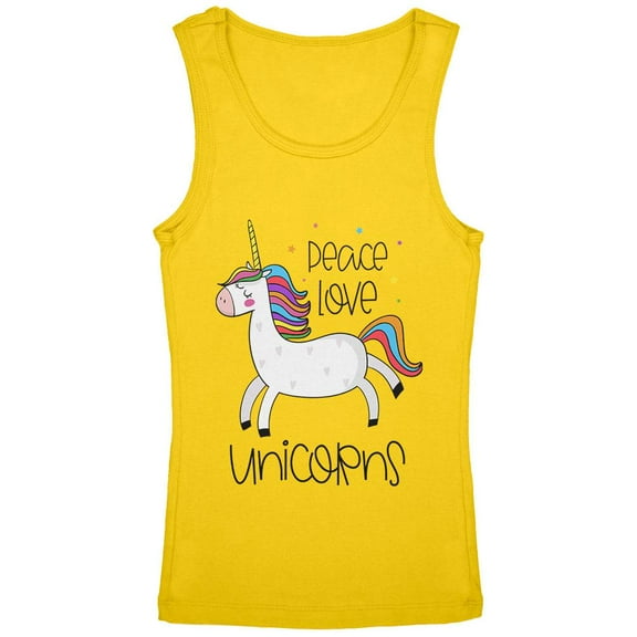 Peace Love Unicorns Youth Girls Tank Top Yellow YLG