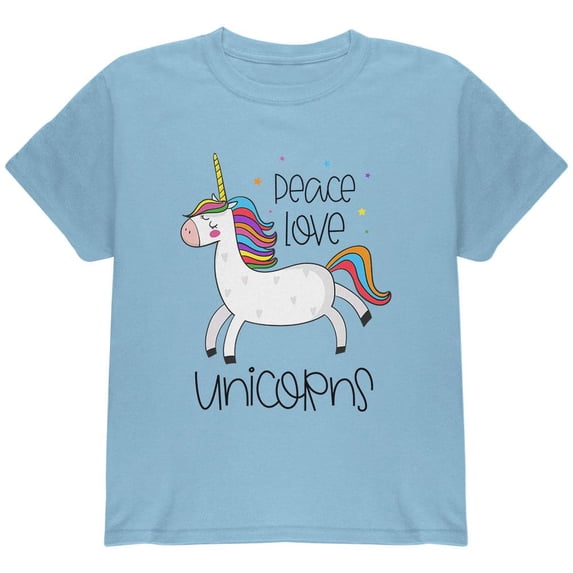 Peace Love Unicorns Youth T Shirt Light Blue YMD