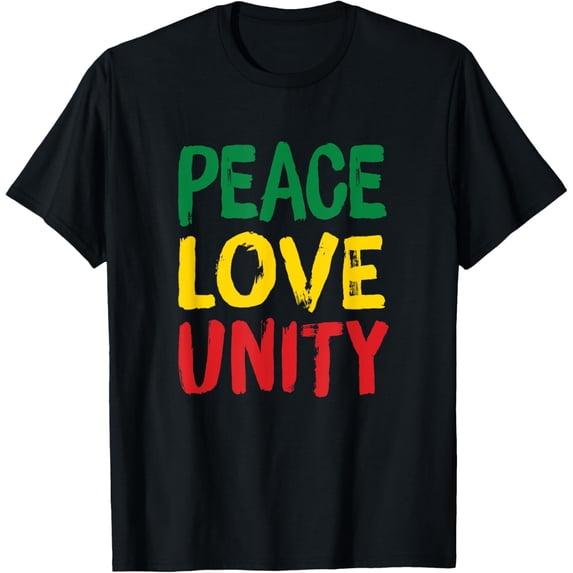 Peace Love Unity Rasta Reggae T-ShirtMen and women, Black T-shirt, size: Extra large