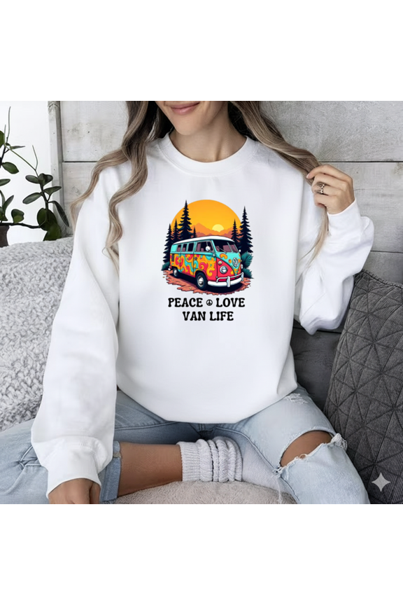 Peace Love Van Life Adventure Travel Camper Free Spirit Sweatshirt, up to size 5XL