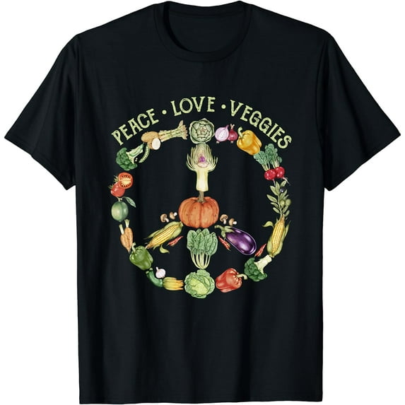 Peace Love Veggies Funny Vegetarian Veganism Animal Lover T-Shirt Black 4X-Large
