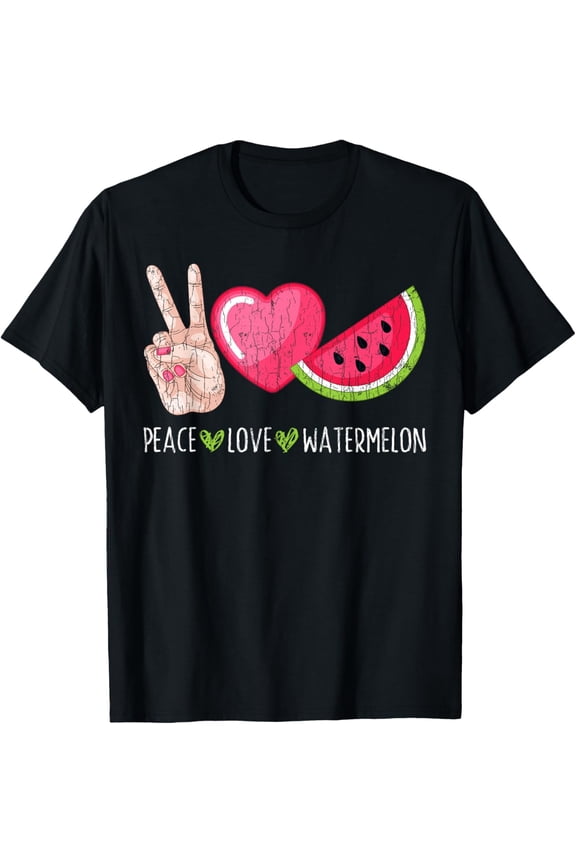 Peace Love Watermelon Funny Summer Fruit Lover Graphic T-Shirt for Men Women Girls KidsMen's and women's short-sleeved pure cotton shirts