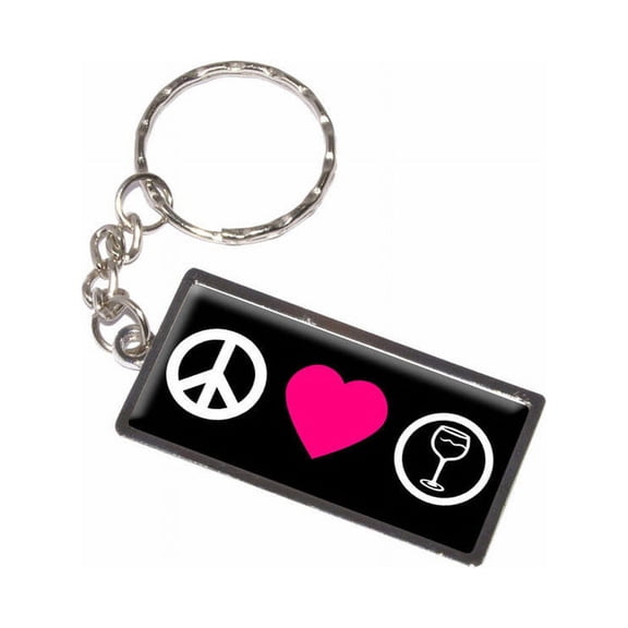Peace Love Wine Pink Heart Keychain Key Chain Ring