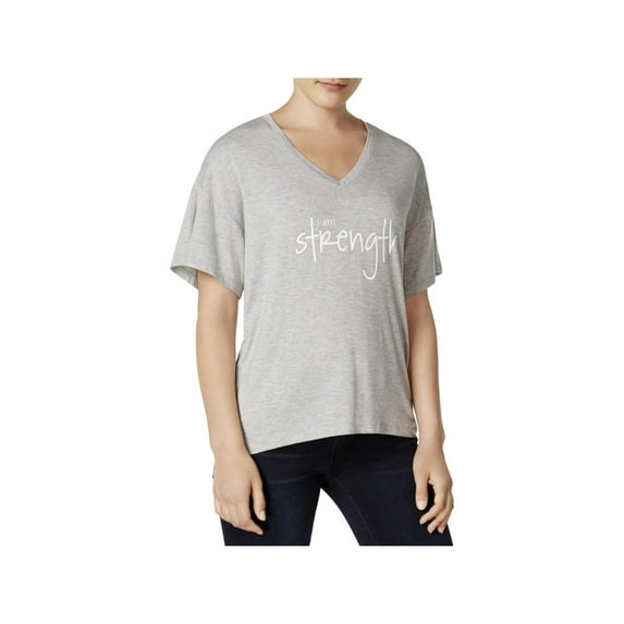 Peace Love World Womens Slogan V-neck T-Shirt Gray S
