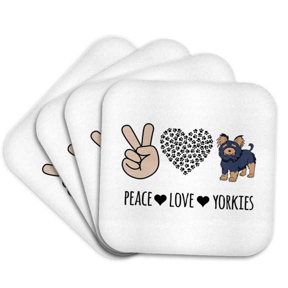 3drose, Peace Love Yorkies with Peace Hand, Paw Heart, and Yorkie Clip Art., Set of 4 Coasters - Soft