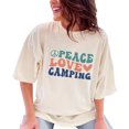 thumbnail image 1 of Peace, Love and Camping, Camper or Adventure Lover Quote, Groovy Retro Wavy Text, Ivory Comfort Colors T-Shirt, 3XL, 1 of 1