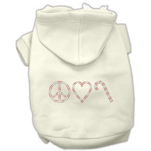 Christmas Pet Dog Cat Hoodie Rhinestone, "Peace, Love and Candy Canes"