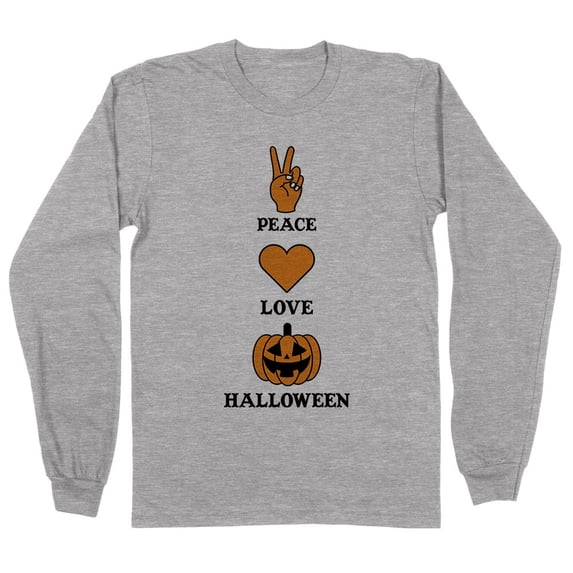 Peace Love and Halloween Long Sleeve Shirt Unisex X-Large Grey