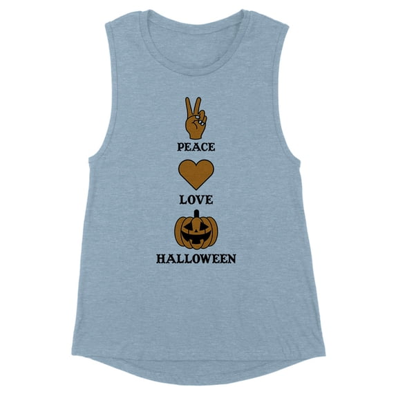 Peace Love and Halloween Women's Muscle Tank X-Large Stonewash Denim