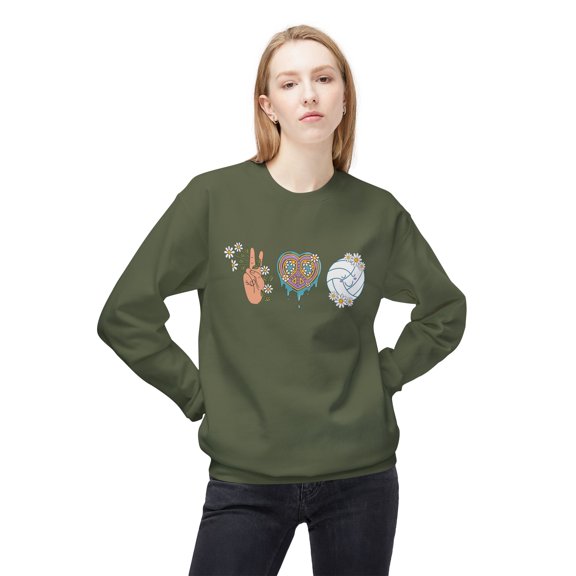 Peace, Love and Volleyball Midweight Softstyle Fleece Crewneck Sweatshirt