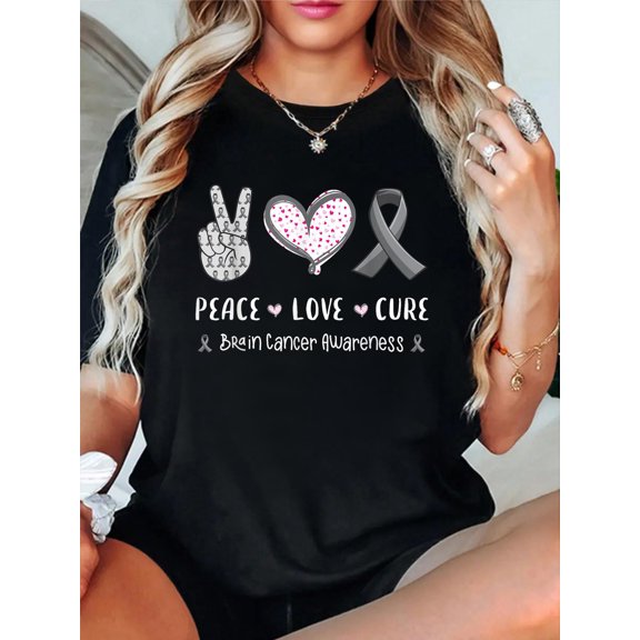 Peace Love cure Brain cancer awareness men women kids tumor T-Shirt