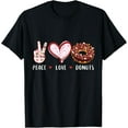 thumbnail image 1 of Peace Love donuts chocolate Doughnut men women kids boy girl T-ShirtMen's and women's pure cotton short-sleeved shirts, 1 of 6