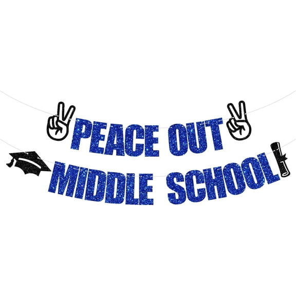 Peace Out Middle School Banner, 8th Graduation Party Decoration, 2025 Graduation Banner, 8th Grade Grad, Congrats Middle School Grad Decorations Blue Glitter
